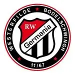 Logo des Fußballvereins RW Germania Bodelschwingh mit rot-weißen und schwarz-weißen Elementen.